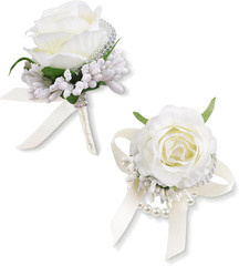 White Rose Women Corsage and Men Boutonniere Set for Wedding Prom | Artificial S