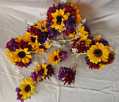 Fall Wedding Bouquet Set, Roses, Sunflowers, Purple, Yellow, Maroon