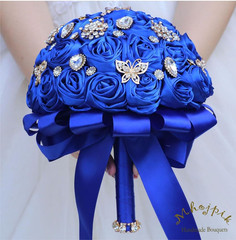 9.8″ Royal Blue Bridal Wedding Bouquet round Bling Brooch Bouquet Throw Toss Art