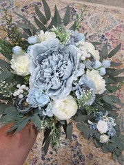 Dusty Blue Wedding Bouquet for Bride Blue and White 2 Pc Arch NEW