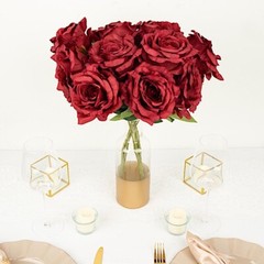 BURGUNDY 2 Bushes 17″ Premium Silk Roses Artificial FLOWERS Bouquets Party