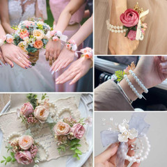 10 Pieces Pearl Corsage Wristlet Bracelet Elastic Wrist Corsages Bands for Weddi