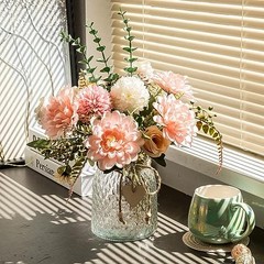 Fake Flowers with Vase,Faux Flowers in Vase for Home Decor,Silk Pink Dahlia 1
