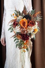 12 Inch Cascade Wedding Bouquets Bride Fall Burnt Orange Cascading Bridal