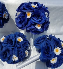 17 Piece Wedding Bouquet Package, Blue Roses, White Daisies, Wedding Bouquet Set