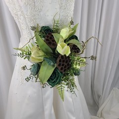 Woodland and Jade Crystal Faux Silk Wedding Bouquet
