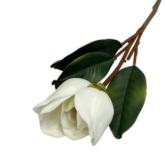 White Artificial Magnolia Stem, Real Touch Silk Floral for Wedding, Home Decor