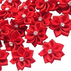 40 Count 28mm Red Ribbon Flowers with Rhinestones – DIY Wedding Embellishments