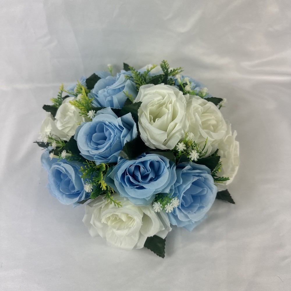 Bouquet Centerpiece Silk Flower Ball Decoration-WHITE/BLUE- Event Decor, Wedding