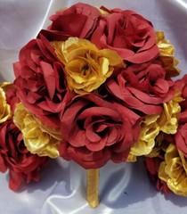 22 PC, Wedding Bouquet Set, Burgandy & Gold Roses, Wedding Flower Packages