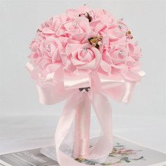 Elegant Crystal Pearl Bridal Bouquet with Satin Ribbons and Rhinestone Accents f