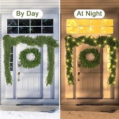 2Pcs 6 Ft Artificial Norfolk Pine Garland with 50 LED Lights,Winter Pine