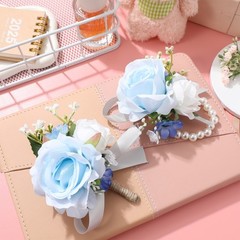 Artificial Flower Wrist Corsages Wristlet Band Prom Decor Hand Bracelet