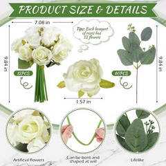 Zeyune 12 Bunches Wedding Bridesmaids Bouquets 144 Heads 7 Inch Artificial Rose