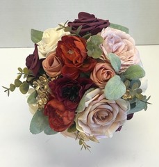 Ling’s Moment Autumn Earthy Burgandy Rose Multi Floral Eucalyptus Bridal Bouquet