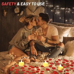 2000 Pcs Artificial Rose Petals with 24 Pcs Heart Flameless Tea Light Candles