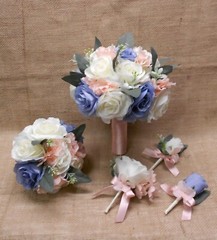 Wedding Silk Flower Bridal Bouquets Ivory Cream Pink Blush Dusty Blue Eucalyptus