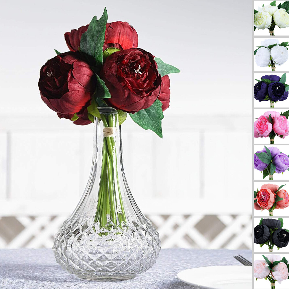 10-Inch tall Silk Artificial Peony Flowers Bouquet Wedding Home Centerpieces