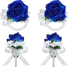 Versatile 4Pcs Blue Floral Accessories Set: Corsages & Boutonnieres for Events