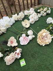 Huge Lot Bundle Of Cream Ivory White Roses Peony Magnolia Long Stem Real Touch