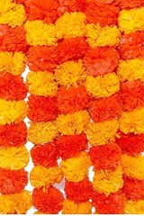 100 PC Wedding hanging Garland Indian Marigold Yellow With Red flower Wall Decor