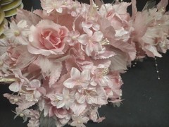 1970s Vintage Silk Wedding Bouquet, 18″ Satin Leaves, Roses, Stephanotis, Pearls