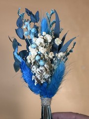 Blue Boho Dried Flower Arrangement Wedding Party Decor Gift White Hydrangea