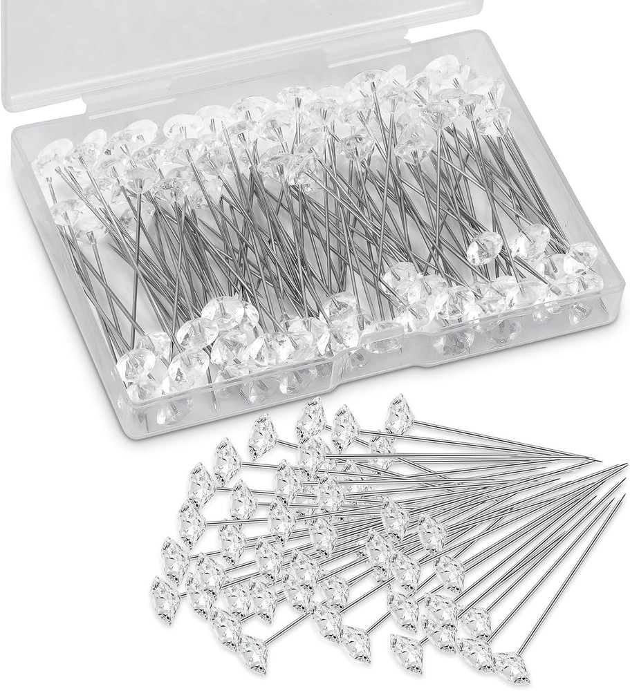100Pcs 2.1 Inches Bouquet and Corsage Pins, Diamond Pins for Flowers with Rhines