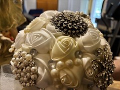 (3) Vintage Handmade Satin Wedding Bouquets Floral With Stones