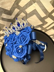 Royal Blue Silver Quincenara Ramo Sweet 16 Bridal Wedding bouquet and crown