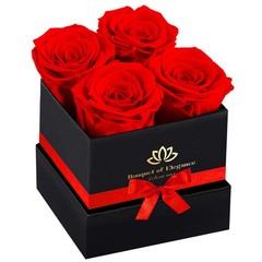 Forever Flowers Roses in A Box,Real Preserved Flowers,Preserved 4 Roses, Red