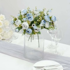 35 Artificial Dusty Blue Ranunculus Silk Flower Bridal Bouquets, Faux