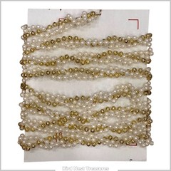 Lot of 2 – PEARL & GOLD TRIPLE TWISTED BEAD GARLANDS, 16’ Total—Wedding Decor