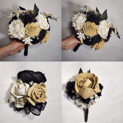 Champagne Ivory Black Rose Calla Lily Sola Bridal Wedding Bouquet Accessories