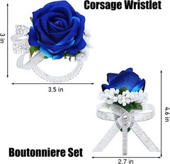 Versatile 4Pcs Blue Floral Accessories Set: Corsages & Boutonnieres for Events