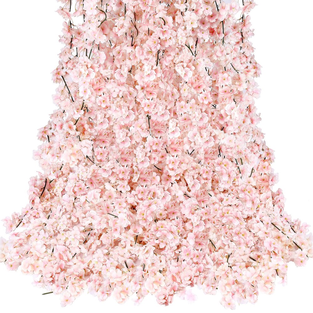 Sggvecsy Cherry Blossom Garland Artificial Flower Vines 6 6pcs, Pink