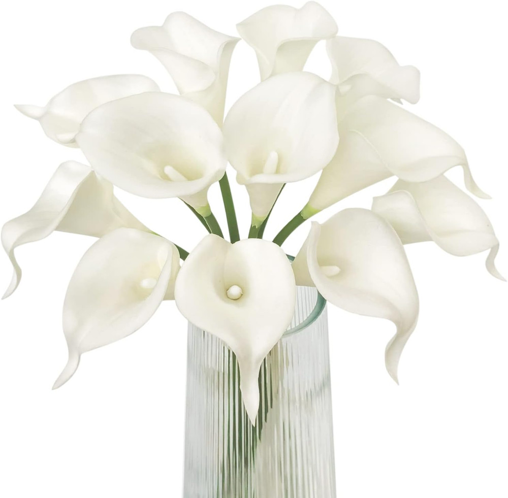 White Artificial Calla Lily 12Pcs Realistic Flowers Bouquet | Wedding Bride Show
