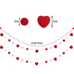 2 Pieces Felt Garlands Decorations Red Pink Ball and Heart Classic Colors Set