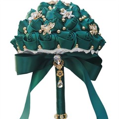 Ivory Green Rose Bud wedding bouquet bridal artificial Quinceanera bouquet