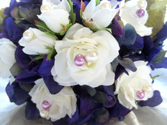 Wedding bouquet dark purple hydranges white rosebud men corsage boutonniere SALE