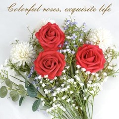 Artificial Flowers Fake Roses with Stems Boxed Foam Roses for DIY 16Pcs Red