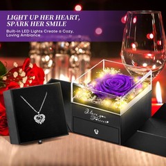 Valentines Day Gift Lighted Preserved Real Rose I Love You Purple Lid Set