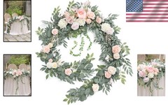 Artificial 9FT Floral Garland for Sweetheart Tables – Blush & Cream Elegance