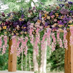 2 Pcs Wisteria Hanging Flowers Wisteria Flowers Vine Garland Wedding Arch Pink