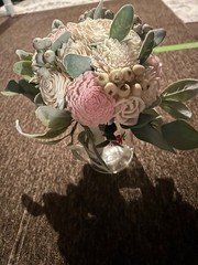 Off White Blush Pink w/greens Bouquet Artificial Sola Wood Wedding Flowers