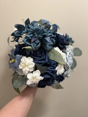 Ling’s Moment Bridal Bouquet & Matching Boutonniere Navy Blue Wedding Flowers