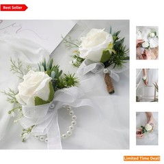 Handcrafted Faux Silk Ivory Rose Floral Set: Corsage and Boutonniere for Events