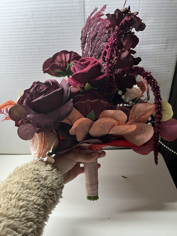 Ling’s Moment 11” Burgundy Bouquet For Wedding