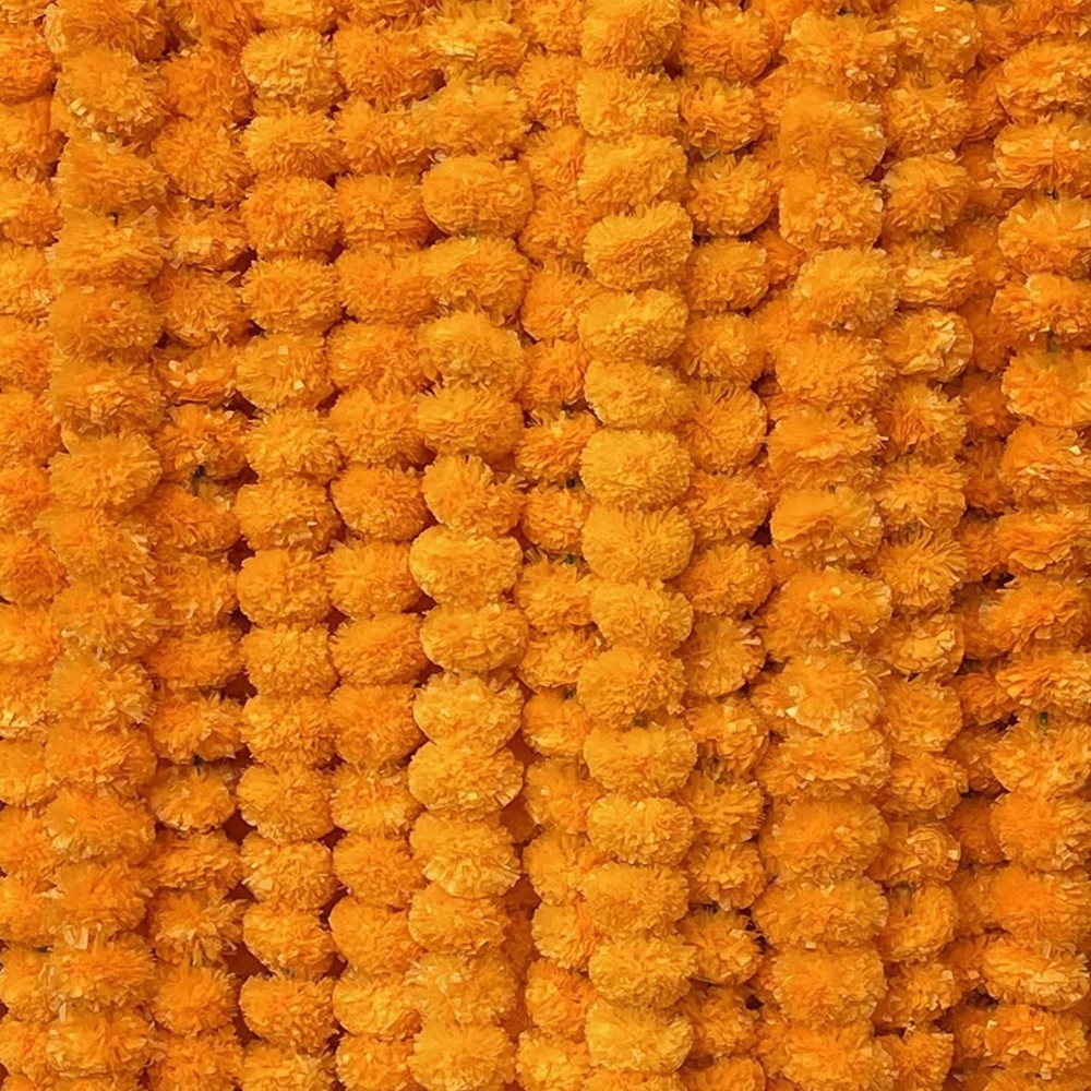 Artificial Marigold Orange Flower Garlands Multicolour Pack of 10 Diwali Ganpati