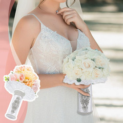 Bouquet Holder White Lace Handle Bouquet Holder Satin Bouquets Holders with Rhin